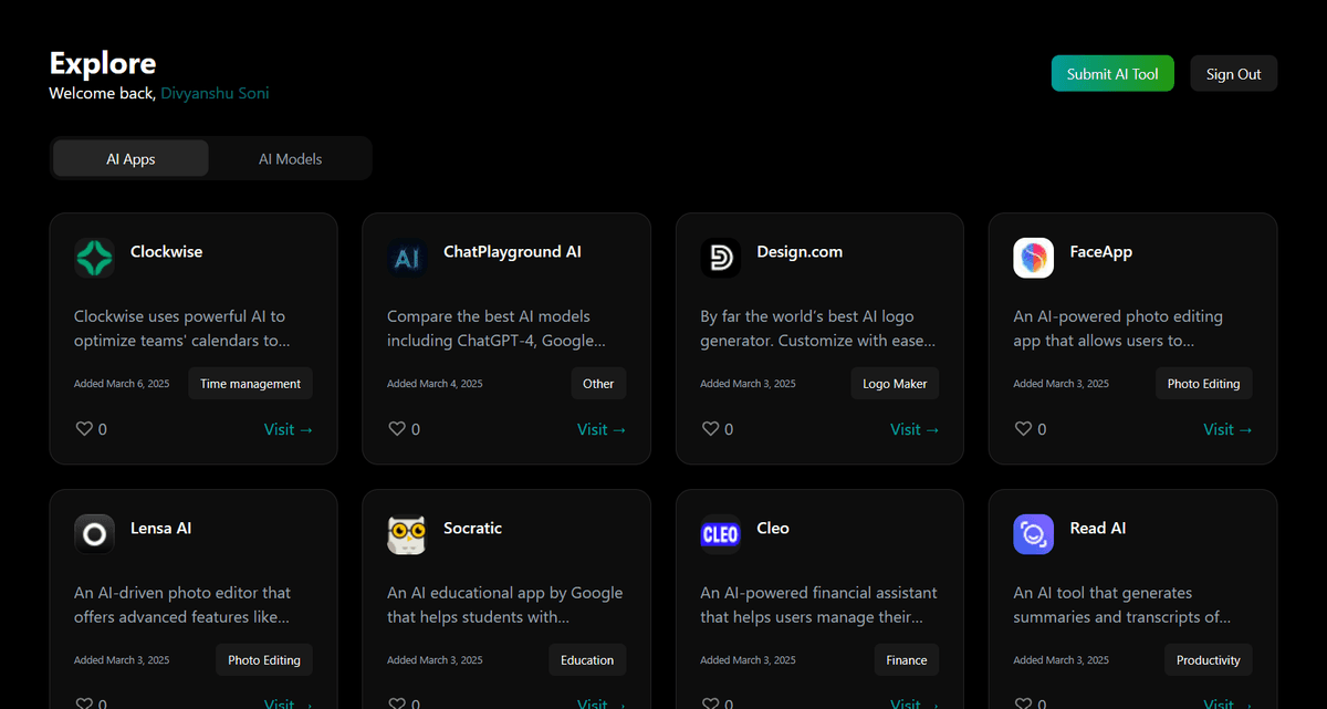 Images of AI Apps dashboard